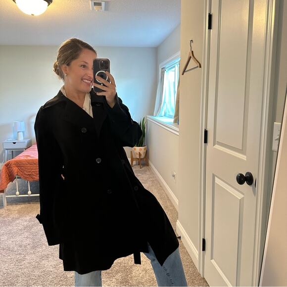 Vintage Lynn Ritchie Black Button Front Trench Jacket 16 - Picture 2 of 11